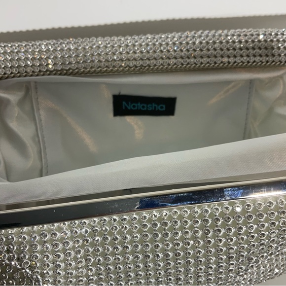 Natasha Shoulder Silver Sparkly Gem Clutch Special Occasion Evening Bag Chain - Picture 4 of 14